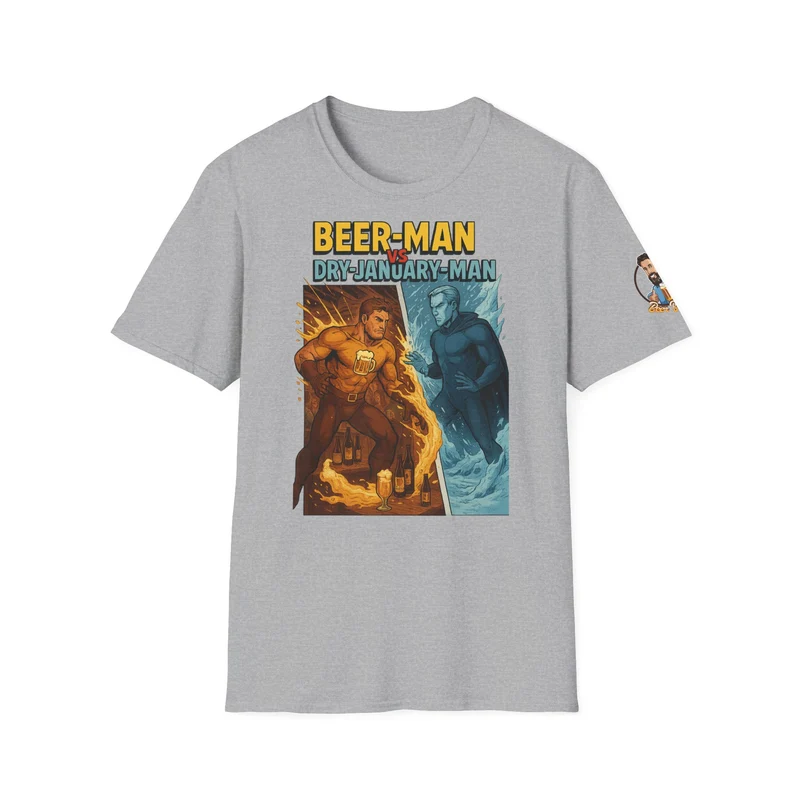 Unisex Softstyle T-Shirt: Beer-Man vs Dry-January Man