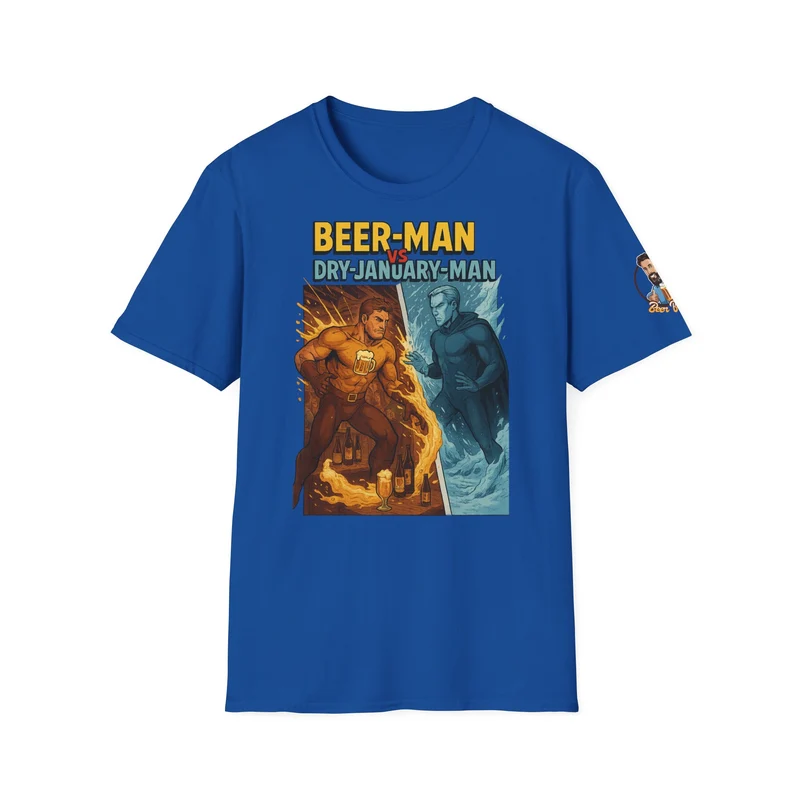 Unisex Softstyle T-Shirt: Beer-Man vs Dry-January Man