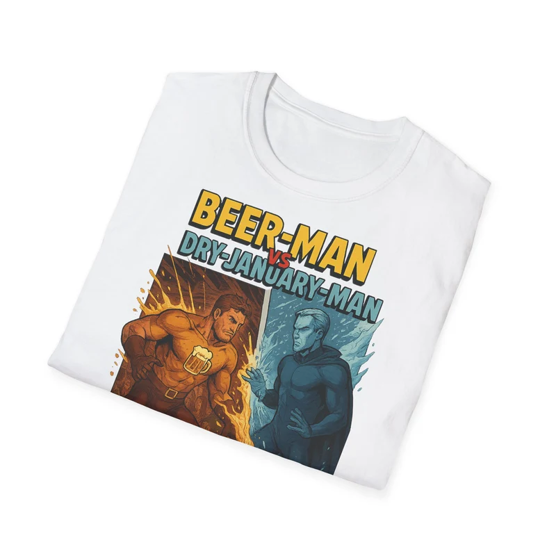 Unisex Softstyle T-Shirt: Beer-Man vs Dry-January Man