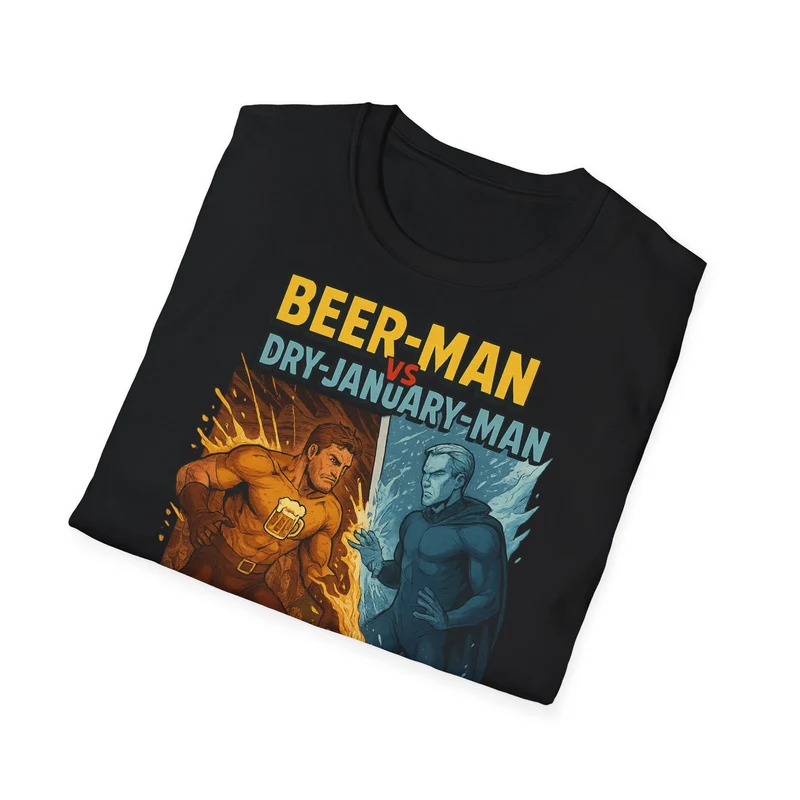 Unisex Softstyle T-Shirt: Beer-Man vs Dry-January Man