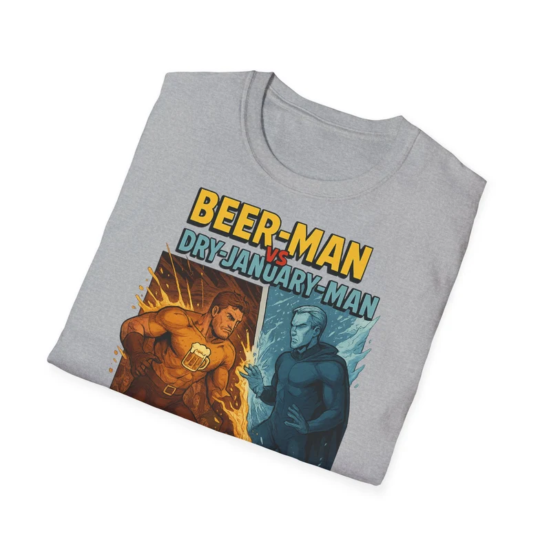 Unisex Softstyle T-Shirt: Beer-Man vs Dry-January Man