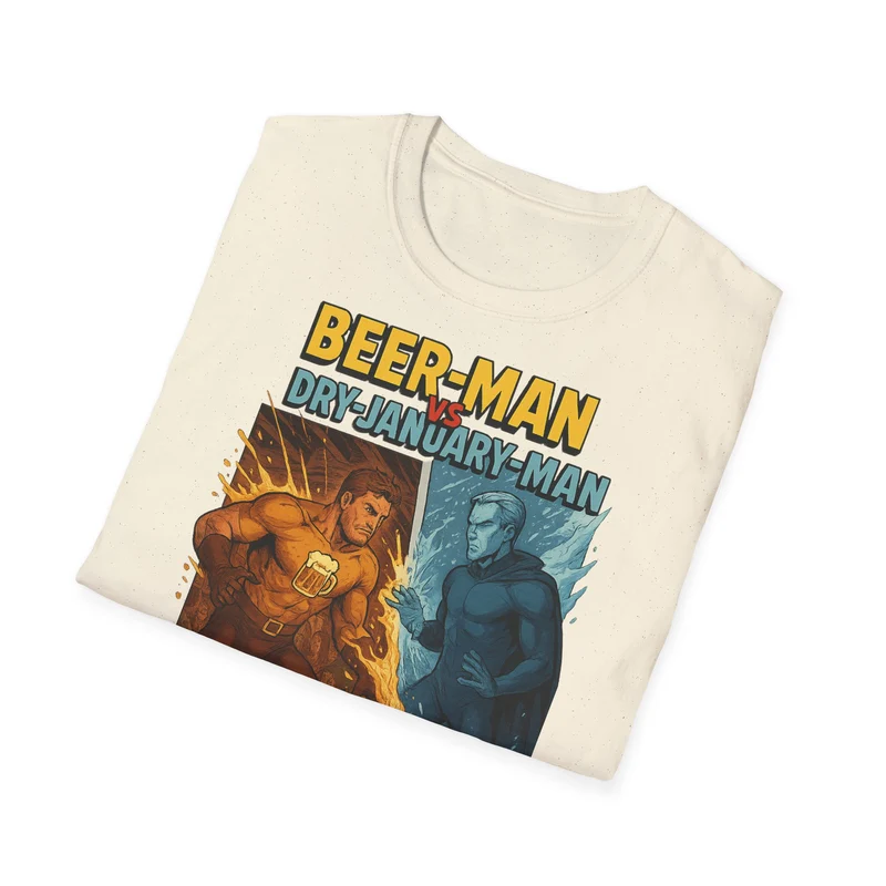 Unisex Softstyle T-Shirt: Beer-Man vs Dry-January Man