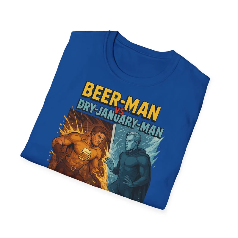 Unisex Softstyle T-Shirt: Beer-Man vs Dry-January Man