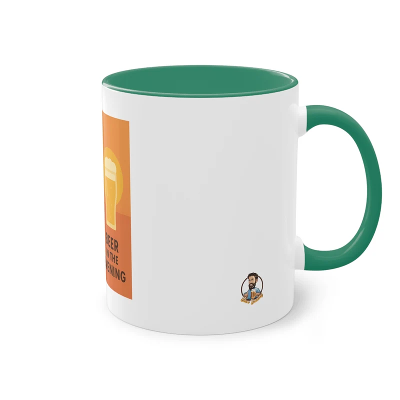 Tweekleurige koffietas: Koffie in de ochtend, bier in de avond.