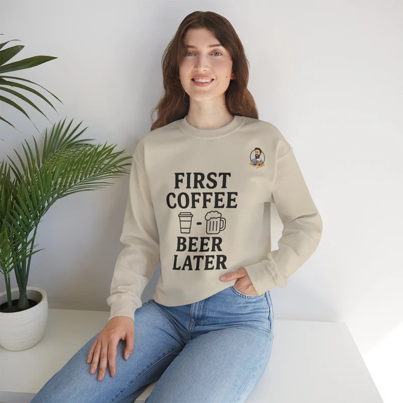 Unisex Heavy Blend™ Crewneck - First Coffee - Beer Later