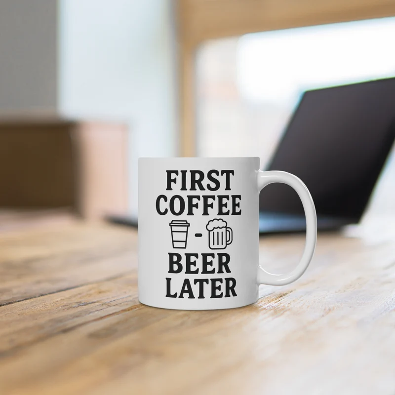 Keramische koffietas: First Coffee, Beer Later