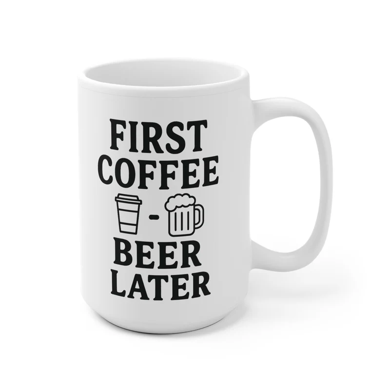 Keramische koffietas: First Coffee, Beer Later