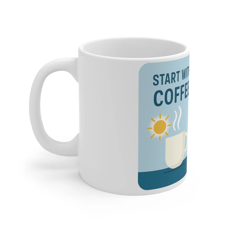 Keramische koffietas - "Start with Coffee, end with beer"