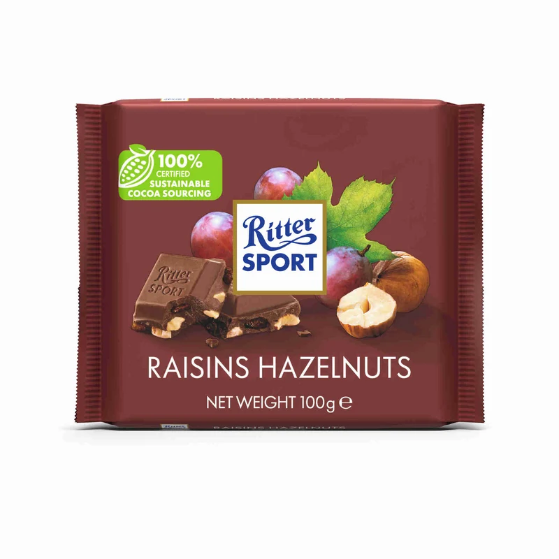 Ritter Sport Milk Chocolate with Raisins and Hazelnuts 100g