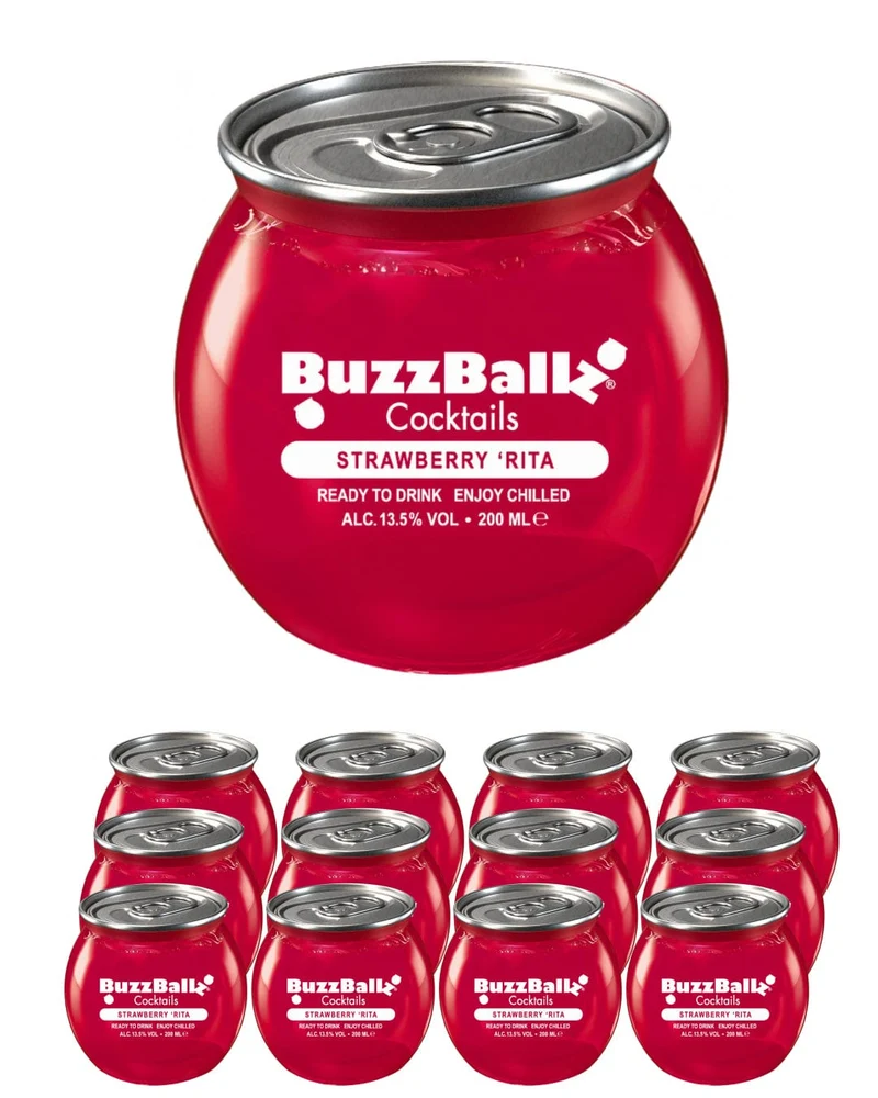 BuzzBallz Strawberry Rita Cocktail Multipack, 12 x 200 ml