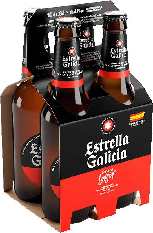 Estrella Galicia Lager 4 Pack (33cl Bottles)