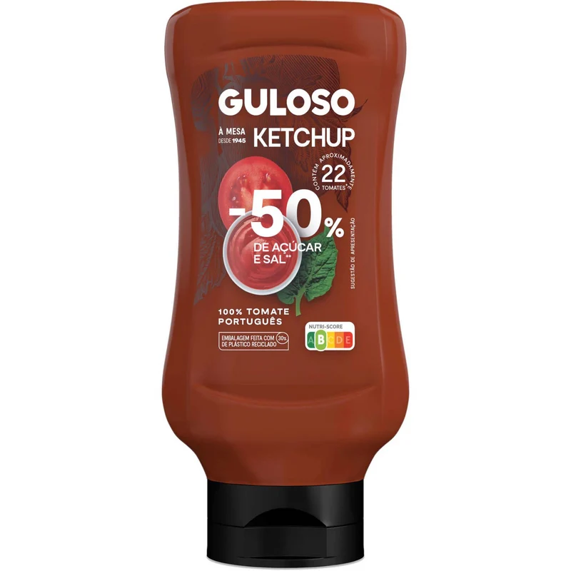 Guloso Tomato Ketchup Reduced Sugar and Salt Top Down 530g