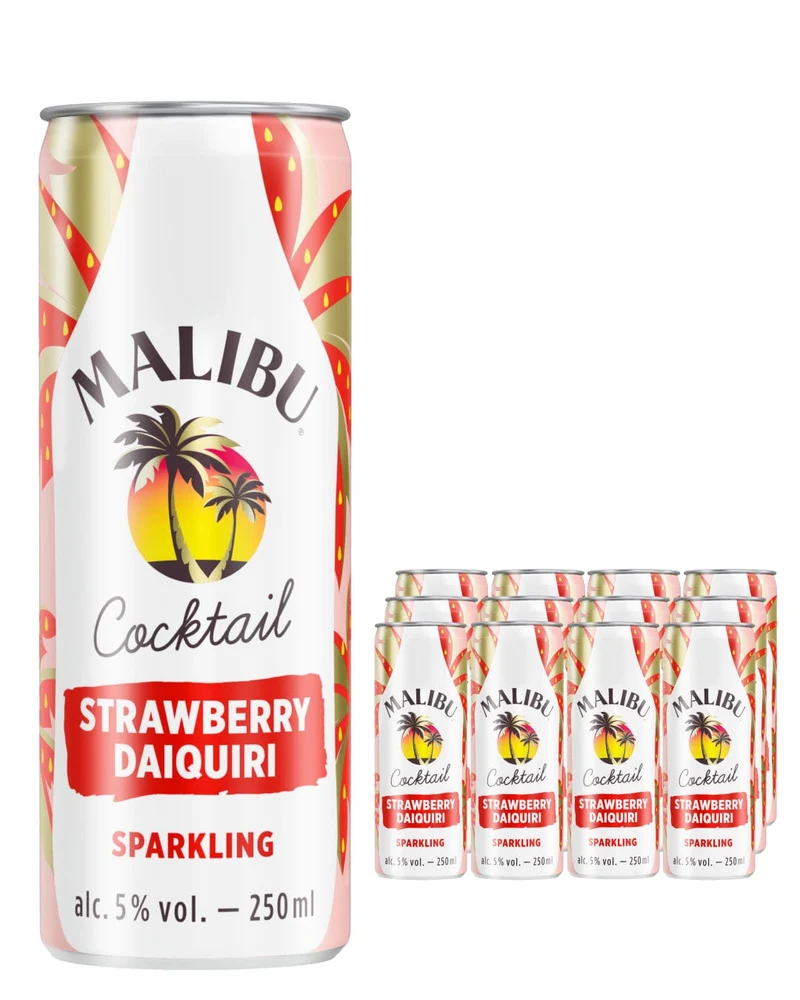 Malibu Cocktail Strawberry Daiquiri Premixed Multipack, 12 x 250 ml