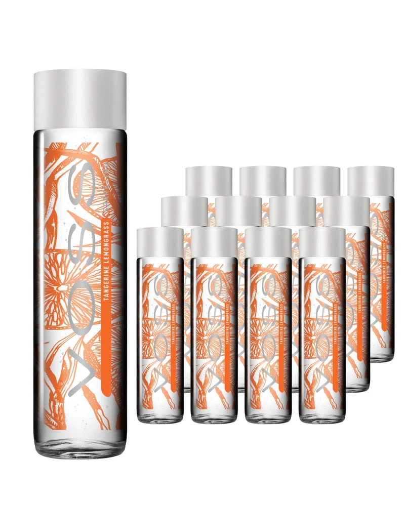 Voss Tangerine Lemongrass Sparkling Water Glass Bottle Multipack, 12 x 375 ml