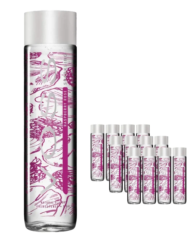 Voss Raspberry Rose Sparkling Water Glass Bottle Multipack, 12 x 375 ml