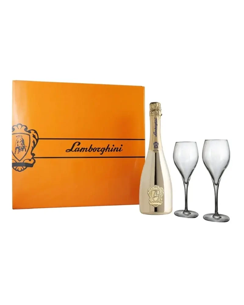 Lamborghini Extra Dry Gold Prosecco D.O.C. Gift Set With 2 Crystal Glasses, 75 cl