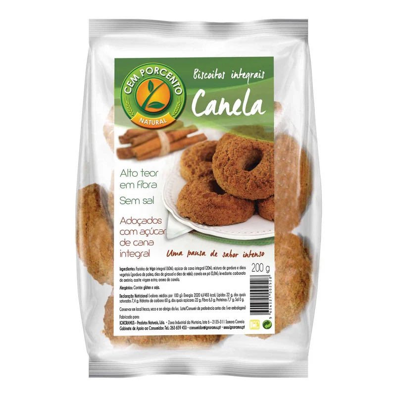 Cem Porcento Wholemeal Cinnamon Biscuits 200g