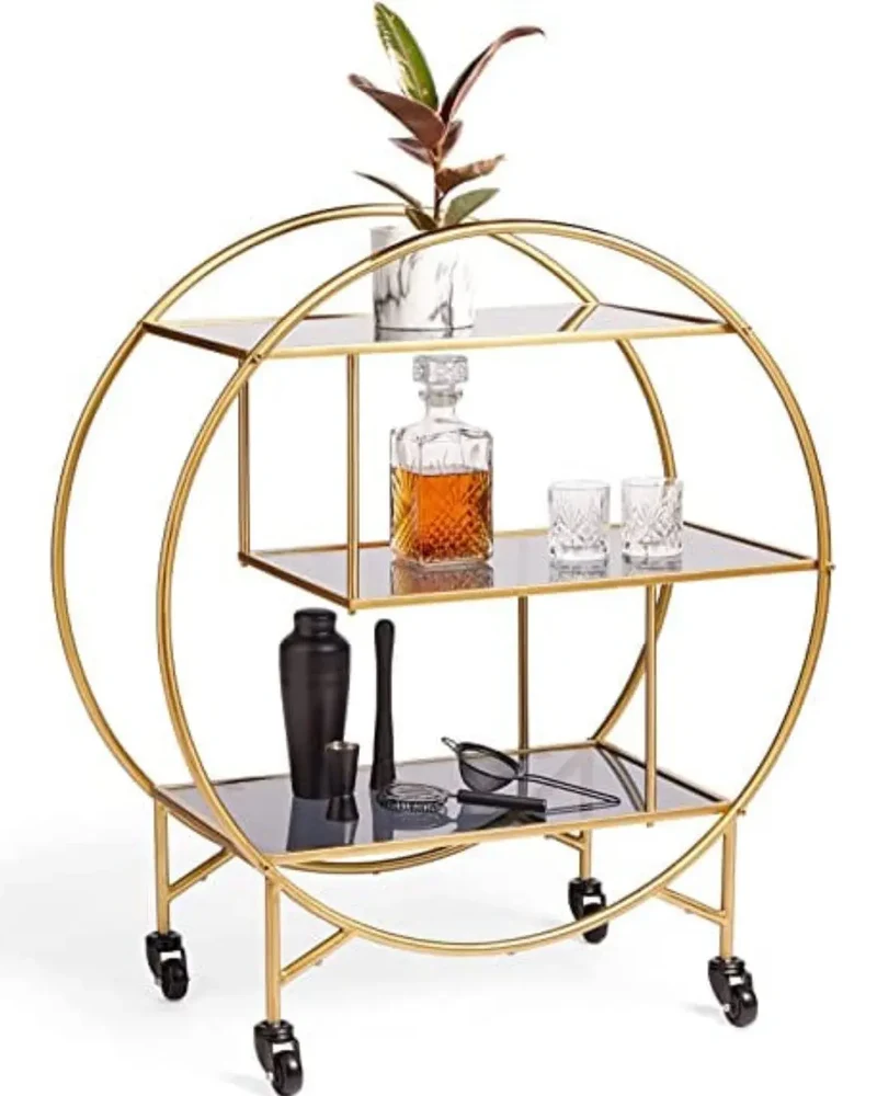 VonHaus Gold Drinks Trolley - 3 Tier Bar Serving Cart