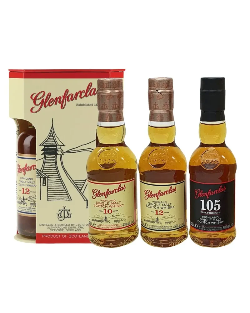 Glenfarclas 10, 12 and 105 Year Old Highland Single Malt Scotch Whisky Gift Pack, 20 cl