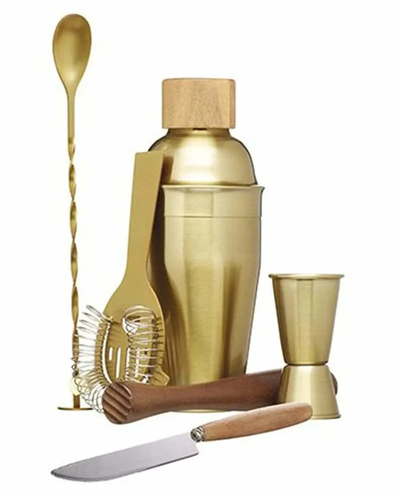 BarCraft Six Piece Gold Cocktail Set