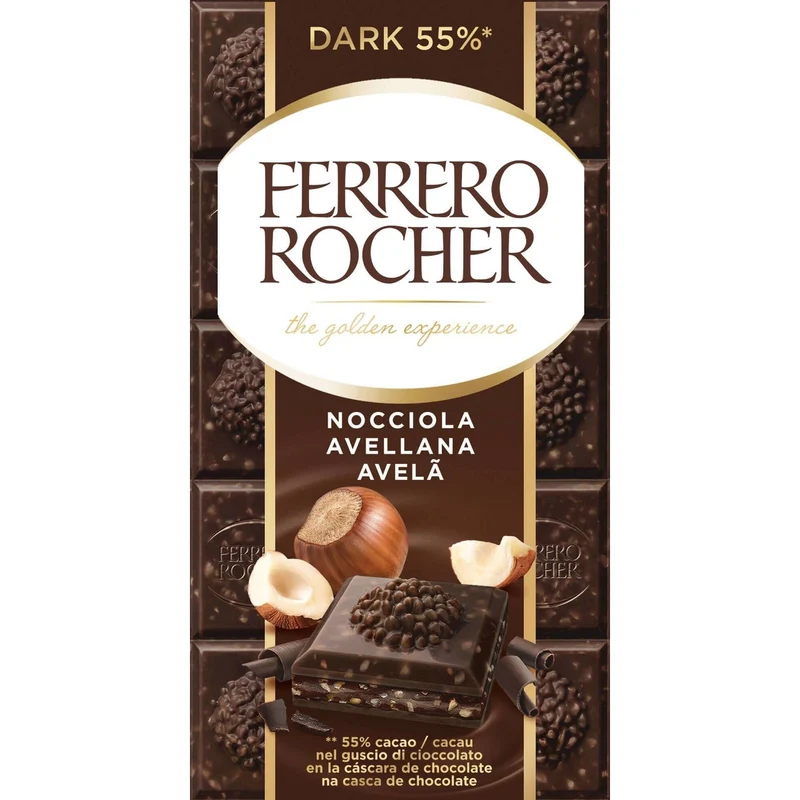 Ferrero Rocher Dark Chocolate with Hazelnuts 90g