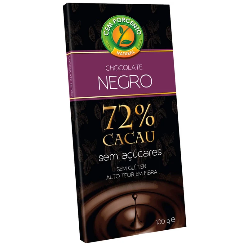 Cem Porcento 72% Cocoa Dark Chocolate with Sweetener 100g