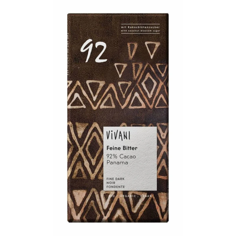 Vivani Fine Dark 92% Cocoa Chocolate with Coconut Blossom Sugar 80g