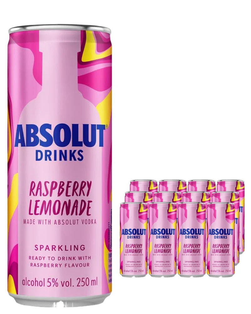 Absolut Mixt Raspberry & Lemon Premixed Cocktail Can, 12 x 250 ml