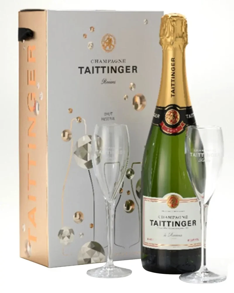 Taittinger Brut Champagne & 2 Flutes, 75 cl