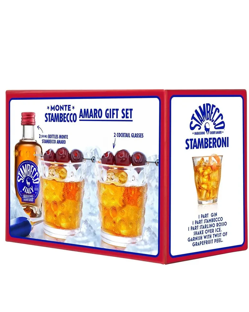 Stambecco Maraschino Amaro Liqueur With 2 Cocktail Glasses, 5 cl