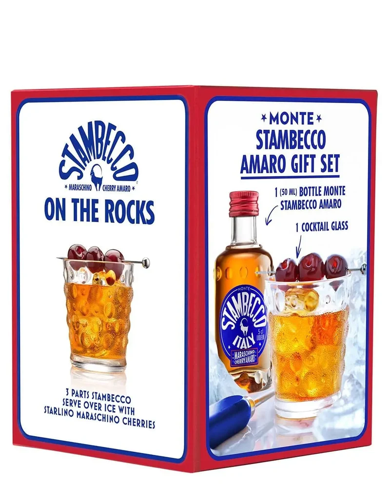 Stambecco Maraschino Amaro Liqueur With 1 Cocktail Glass, 5 cl