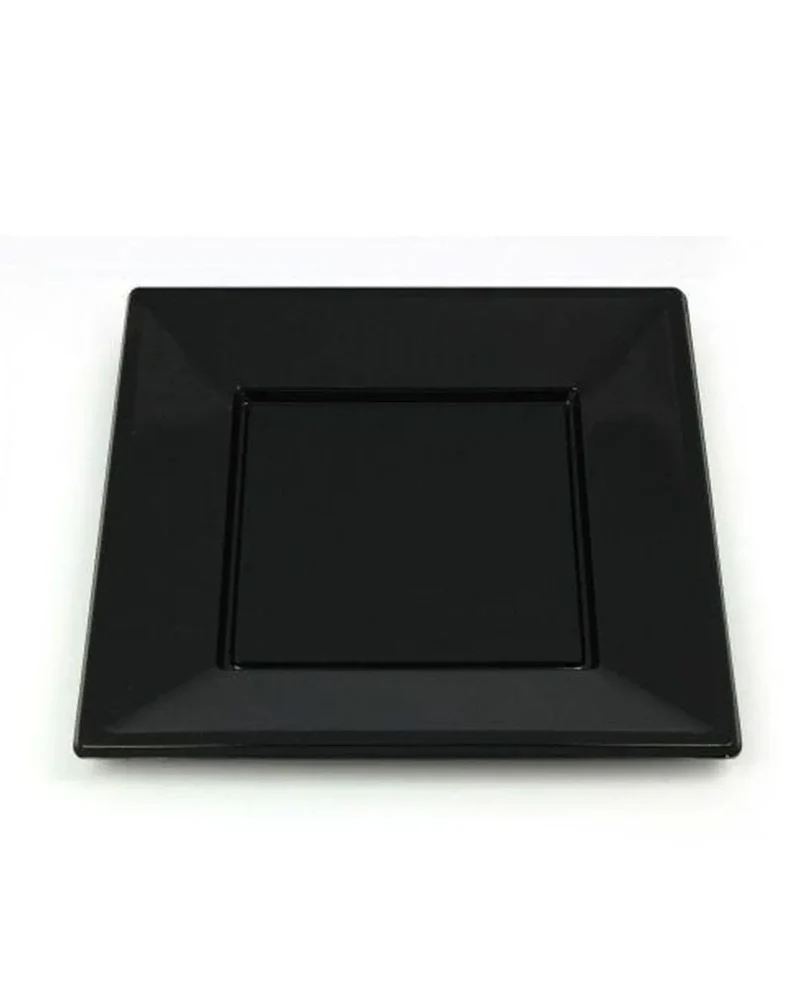 Square Black Plastic Plates 18cm Pack Size 10