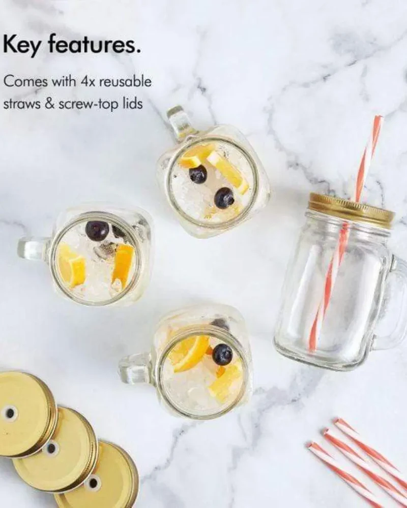 VonShef 4 Piece Glass Mason Jar Set