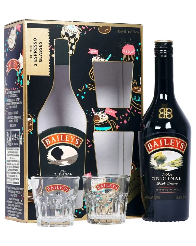 Baileys Original Irish Cream Liqueur Gift Pack With 2 Espresso Glasses, 70 cl