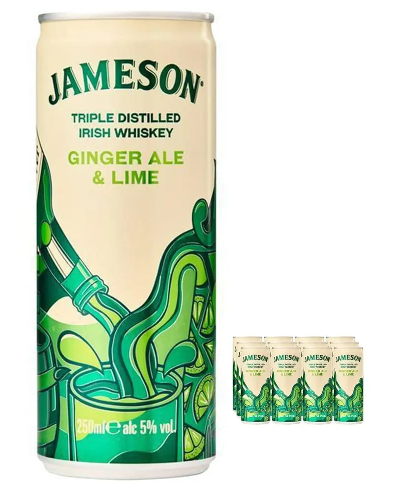Jameson Irish Whiskey Ginger Ale & Lime Premixed Cocktail Multipack, 12 x 250 ml