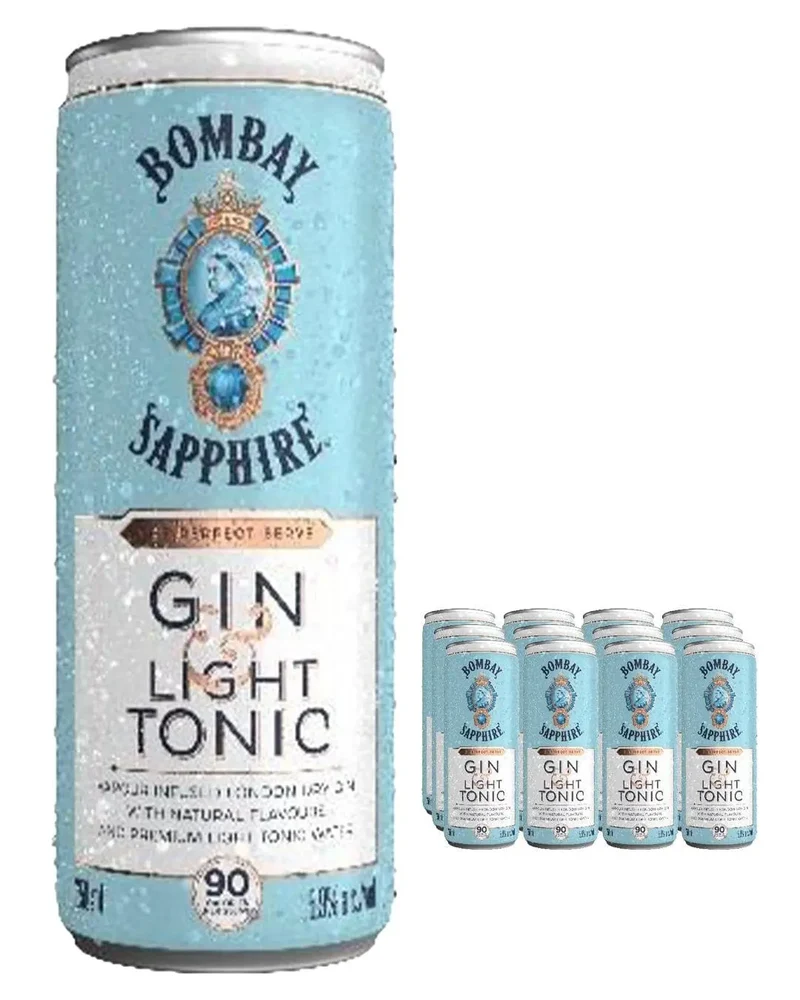 Bombay Sapphire Gin & Light Tonic Premixed Cocktail Can Multipack, 12 x 250 ml
