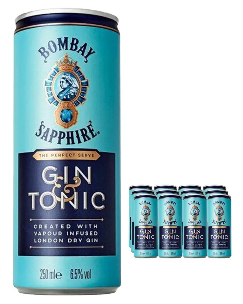 Bombay Sapphire Gin & Tonic Premixed Cocktail Can Multipack, 12 x 250 ml
