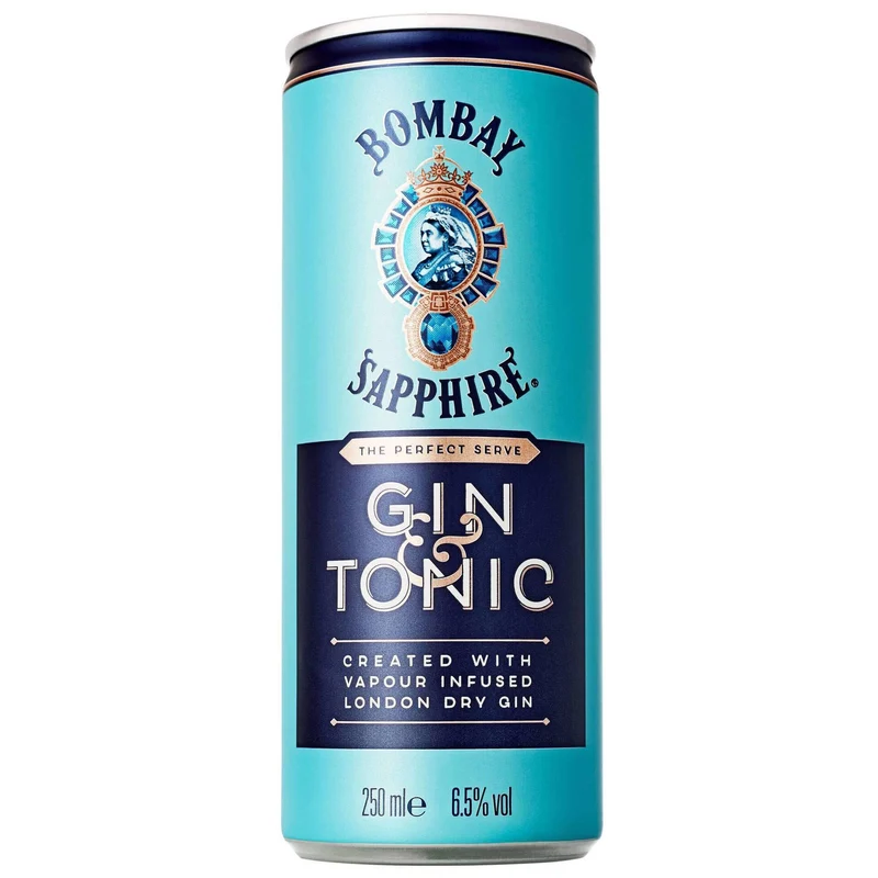 Bombay Sapphire Gin and Tonic Ready to Drink Cocktail 250ml Can 6.5% ABV