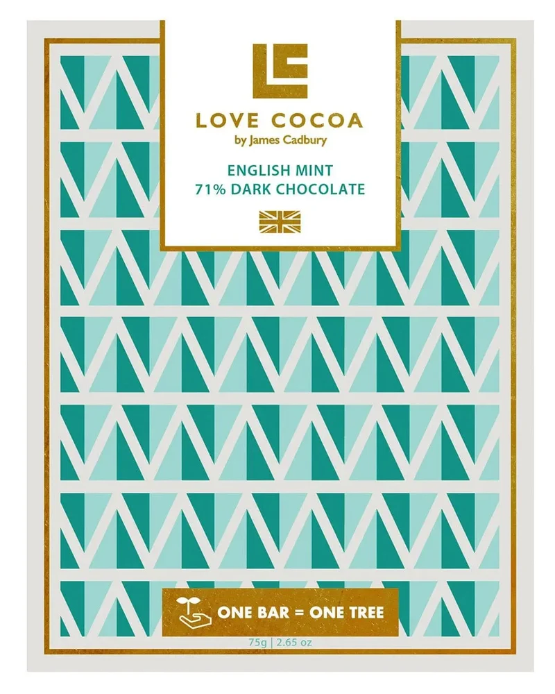 Love Cocoa English Mint 71% Dark Chocolate Bar, 75 g
