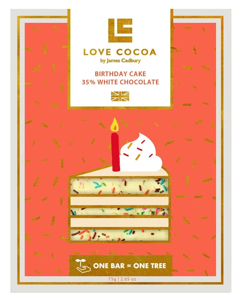 Love Cocoa Birthday Cake 35% White Chocolate Bar, 75 g