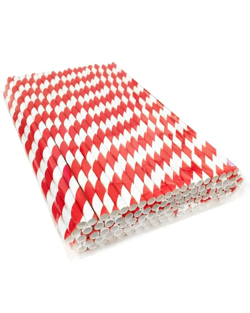 Red White Paper Stripy Straws Pack Size 50