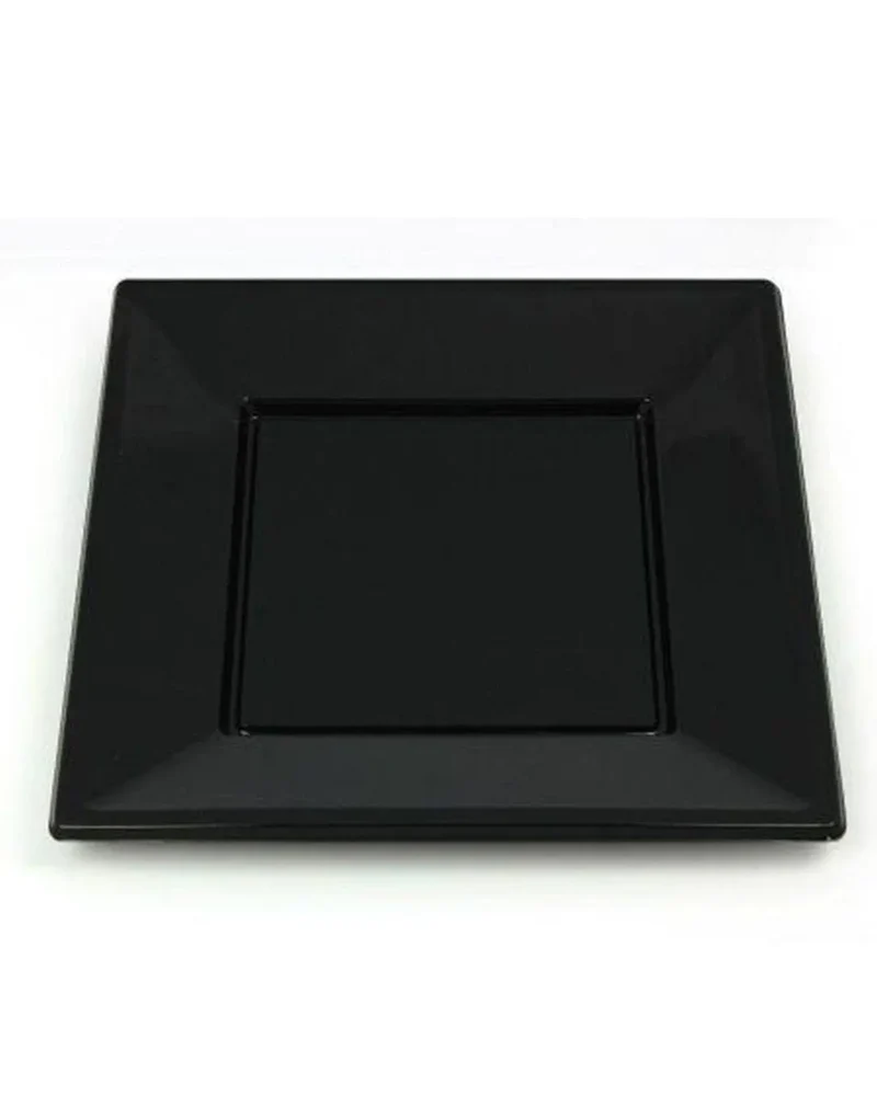 Square Black Plastic Plates 23cm Pack Size 8