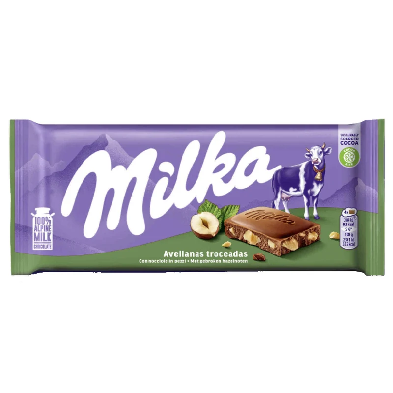 Milka Milk Chocolate with Chopped Hazelnuts 90g
